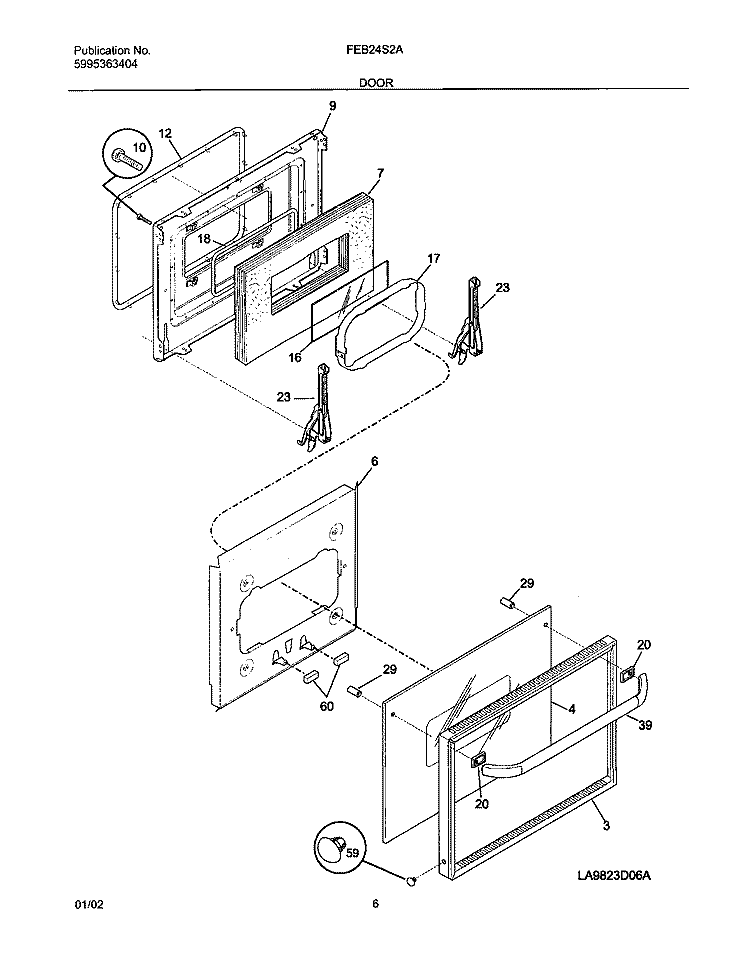 DOOR Diagram and Parts List for FEB24S2ASA  Frigidaire Wall Oven