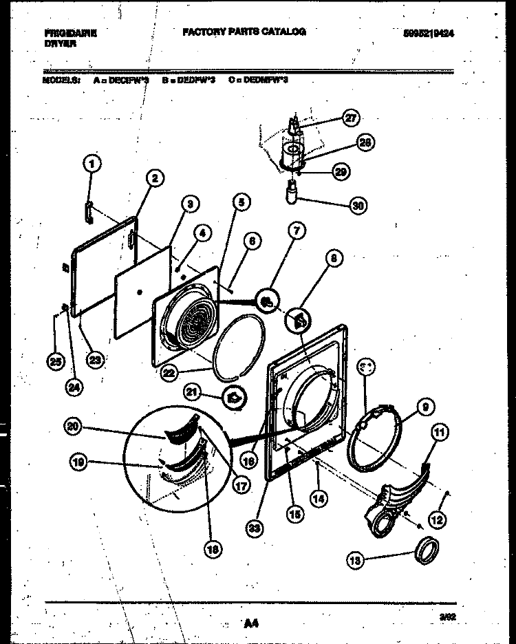 DOOR PARTS Diagram and Parts List for DEDMFW3  Frigidaire Dryer