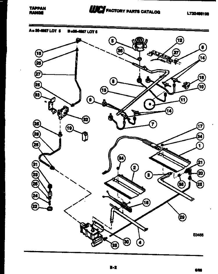 BURNER, MANIFOLD AND GAS CONTROL Diagram and Parts List for 30-4987-08-06  Tappan Range