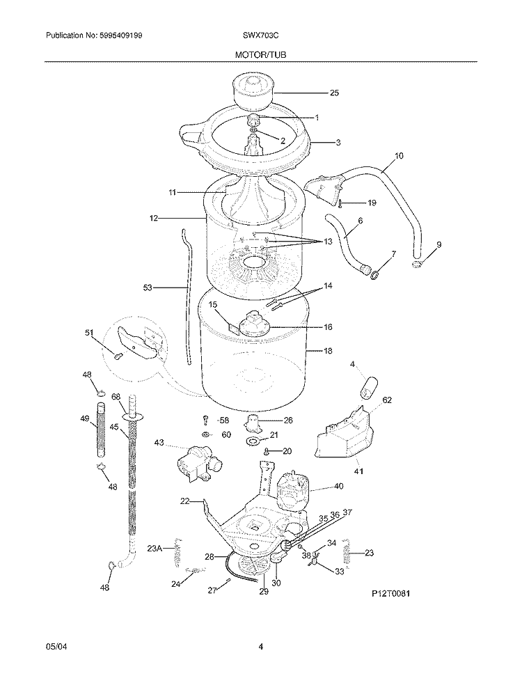 MOTOR / TUB Diagram and Parts List for SWX703CS0  Westinghouse Washer