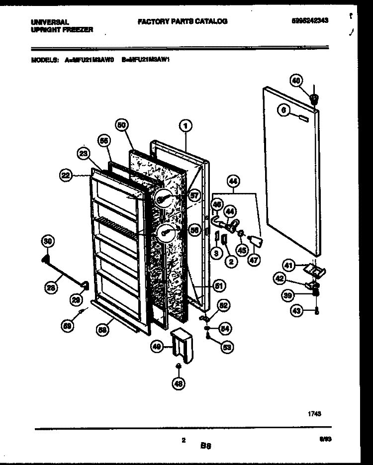 DOOR PARTS Diagram and Parts List for MFU21M3AW1  Frigidaire Freezer