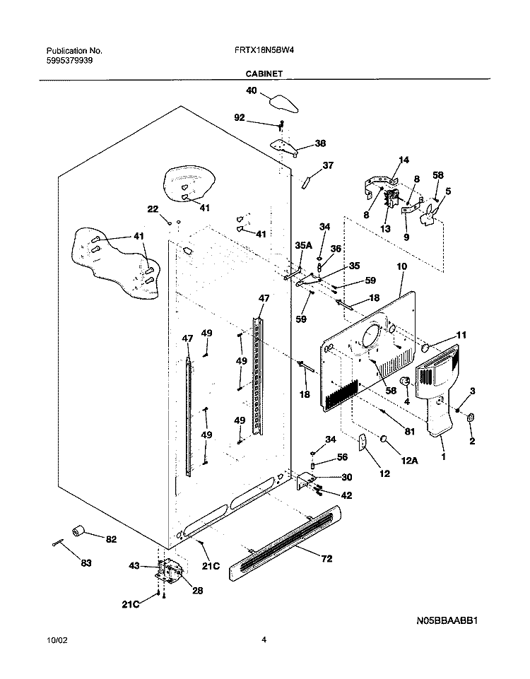 CABINET Diagram and Parts List for FRTX18N5BW4  Frigidaire Refrigerator