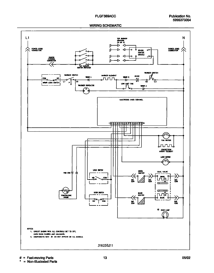 WIRING DIAGRAM Diagram and Parts List for PLGF389ACC  Frigidaire Range