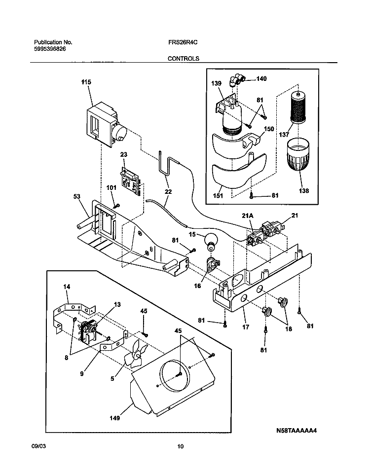 CONTROLS Diagram and Parts List for FRS26R4CW1  Frigidaire Refrigerator