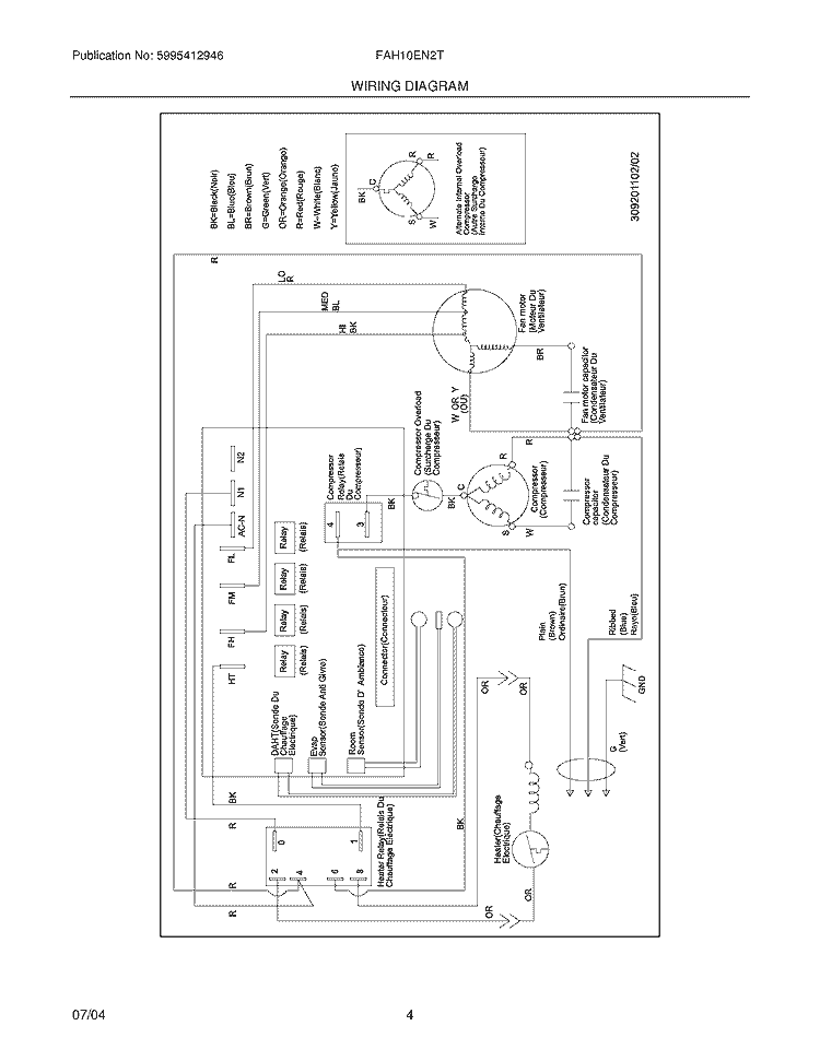 WIRING DIAGRAM Diagram and Parts List for FAH10EN2T  Frigidaire Air Conditioner