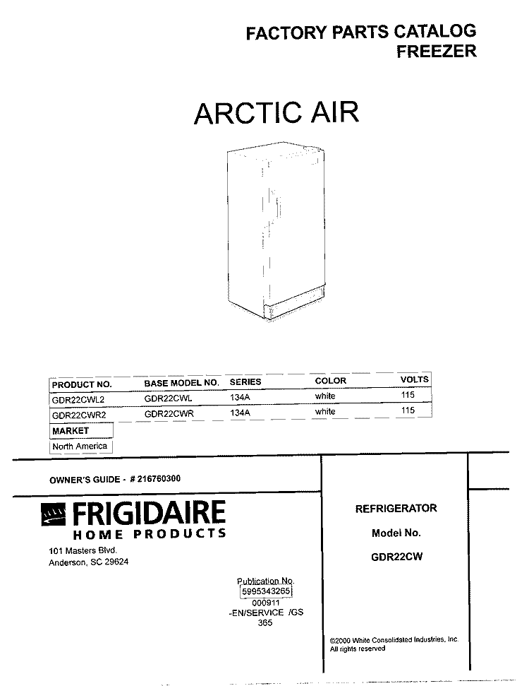 COVER Diagram and Parts List for GDR22CWL2  Frigidaire Freezer