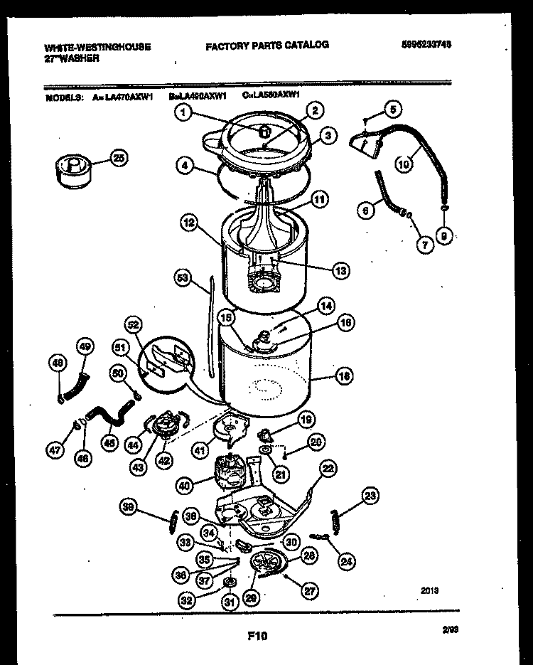 TUB DETAIL Diagram and Parts List for LA490AXD1  Frigidaire Washer