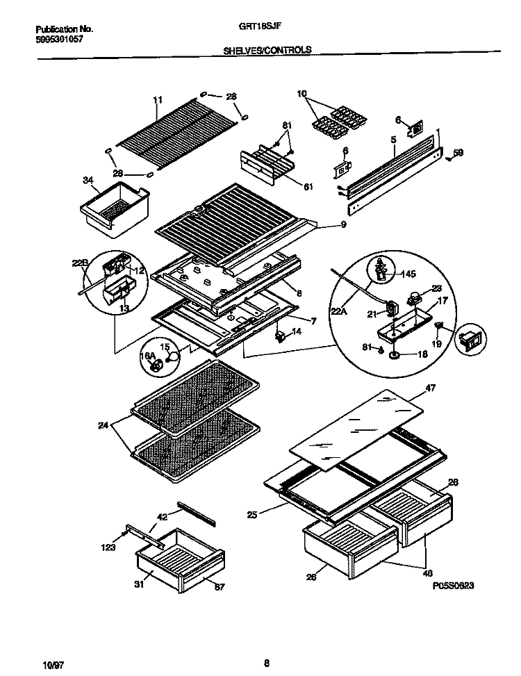 SHELVES / CONTROLS Diagram and Parts List for GRT18SJFD1  Gibson Refrigerator