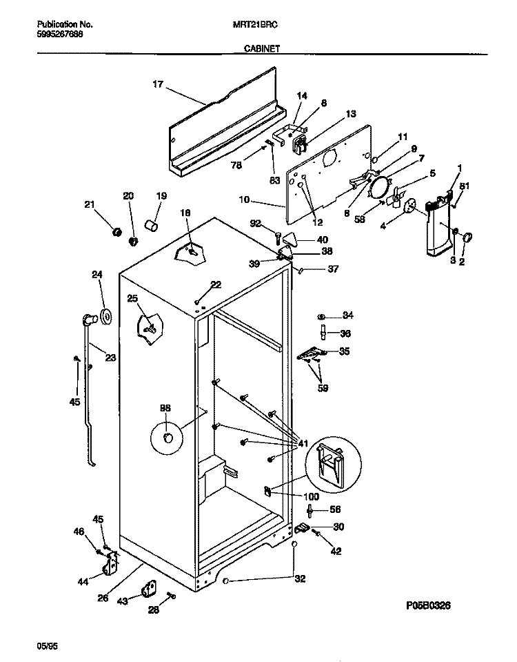 CABINET Diagram and Parts List for MRT21BRCW0  Uni Refrigerator