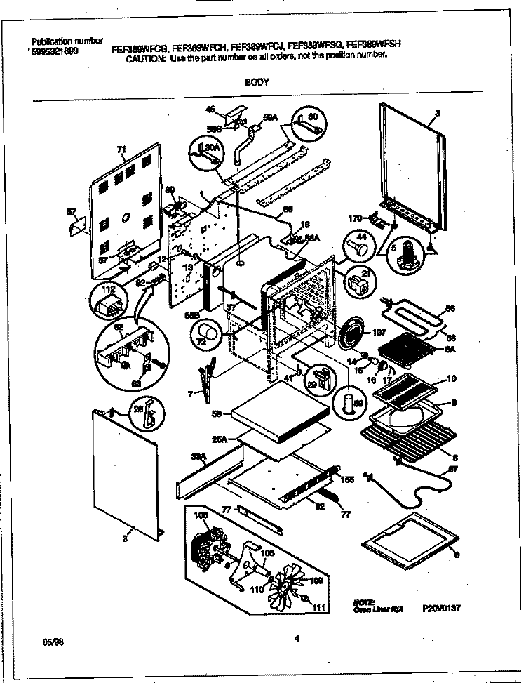 BODY Diagram and Parts List for FEF389WFCG  Frigidaire Range