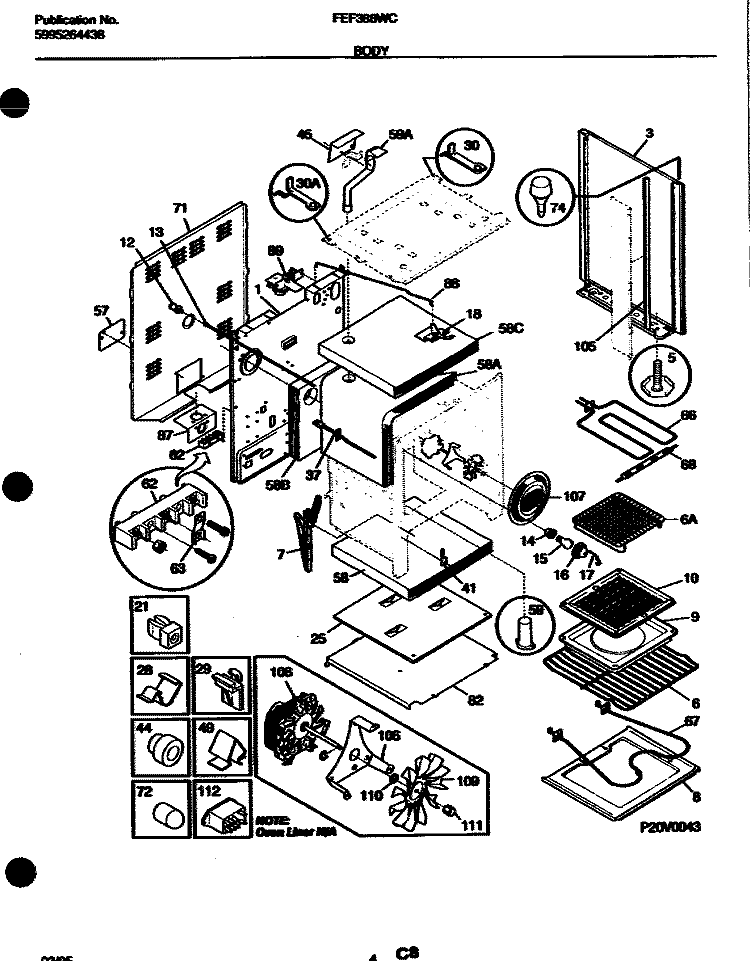 BODY Diagram and Parts List for FEF388WCCA  Frigidaire Range