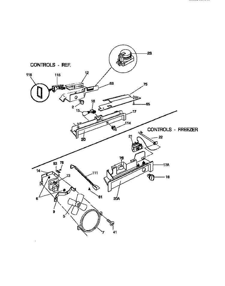 CONTROLS Diagram and Parts List for MRS20BRCD0  Frigidaire Refrigerator
