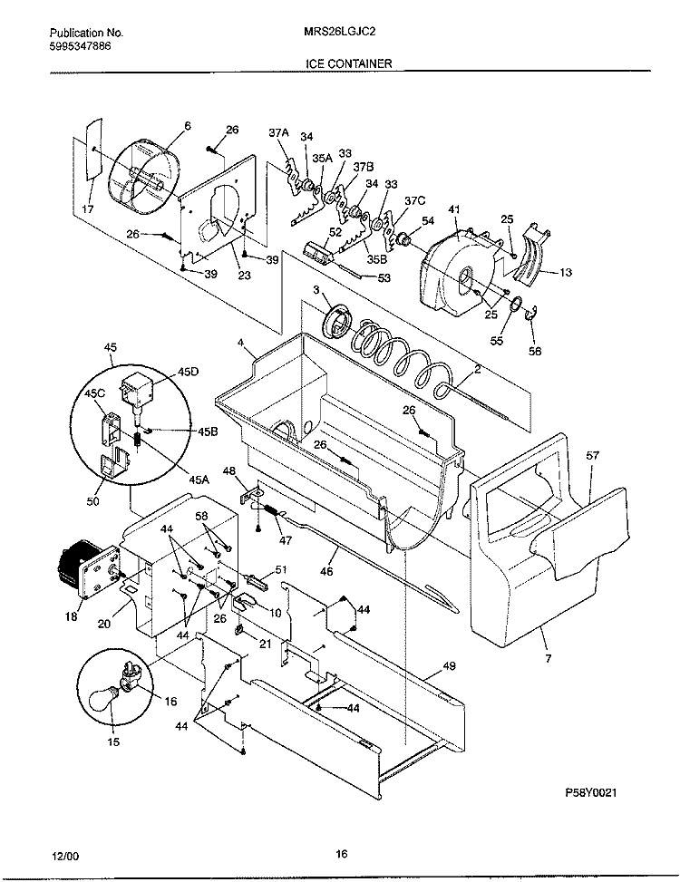ICE CONTAINER Diagram and Parts List for MRS26LGJC2  Frigidaire Refrigerator