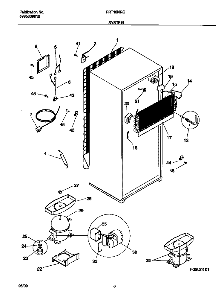 SYSTEM Diagram and Parts List for FRT16NRGD6  Frigidaire Refrigerator