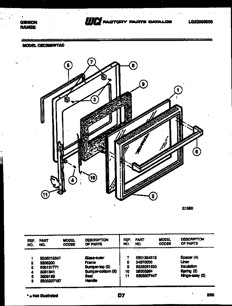 DOOR PARTS Diagram and Parts List for CEC3M6WTAD  Gibson Range