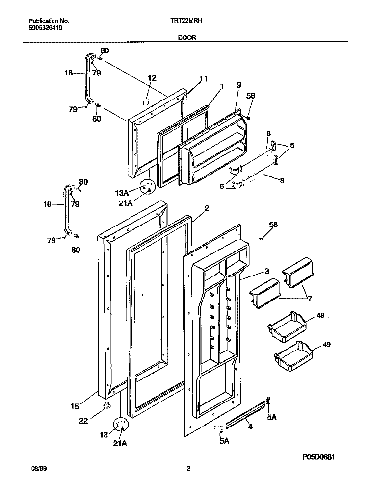 DOORS Diagram and Parts List for TRT22MRHW0  Tappan Refrigerator
