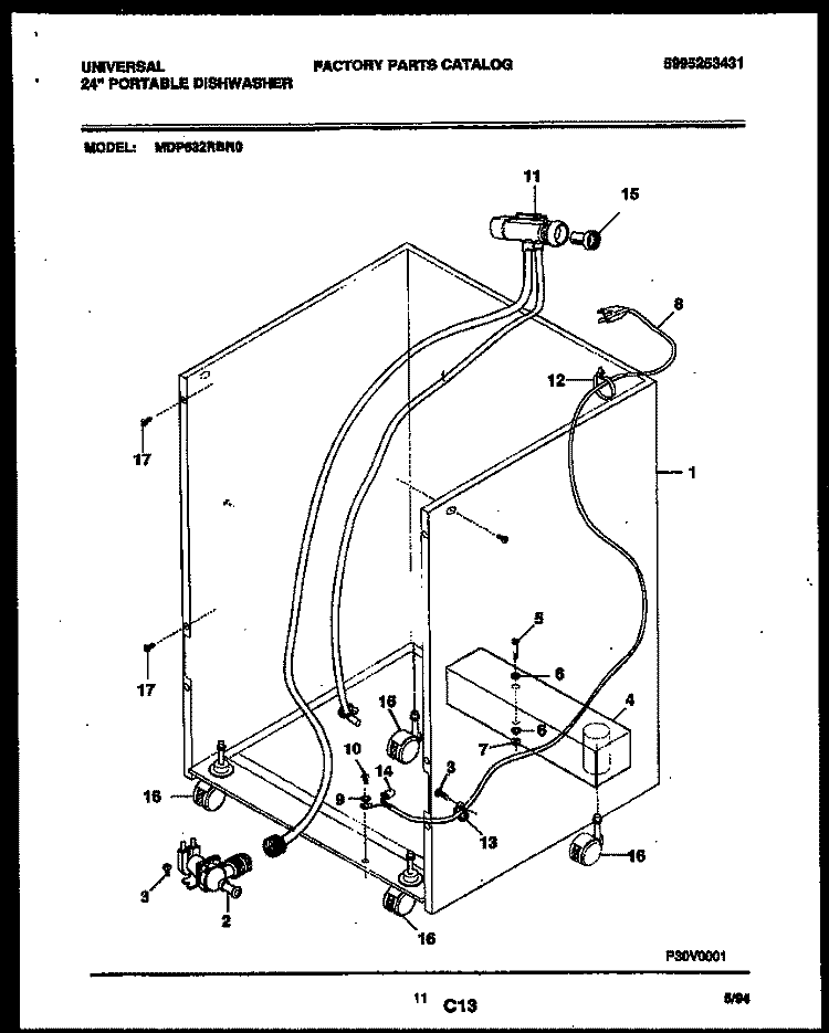 CABINET PARTS Diagram and Parts List for MDP632RBR0  Frigidaire Dishwasher