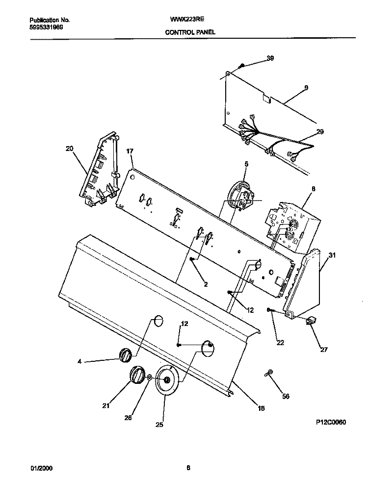 P12C0050 CONTROL PANEL Diagram and Parts List for WWX223RED0  Frigidaire Washer