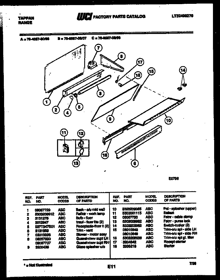 SPLASHER CONTROL Diagram and Parts List for 76-4667-00-08  Tappan Microwave Oven Combo