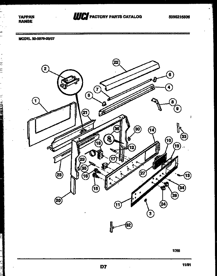 BACKGUARD Diagram and Parts List for 30-3979-00-07  Tappan Range