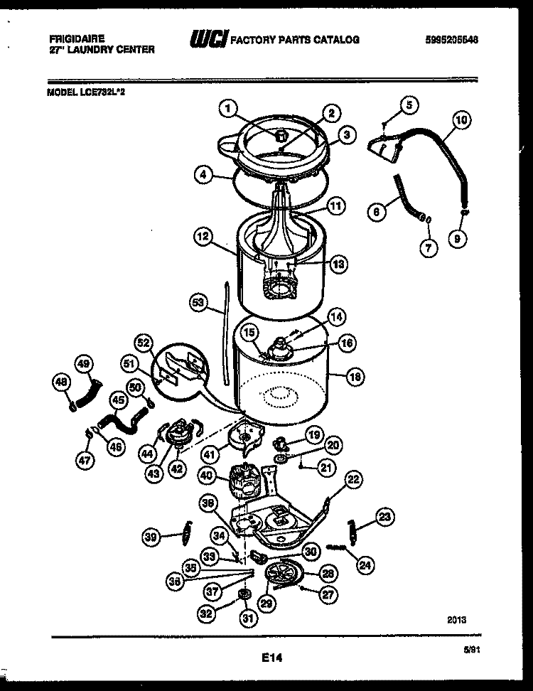 TUB DETAIL Diagram and Parts List for LCE732LL2  Frigidaire Washer Dryer Combo