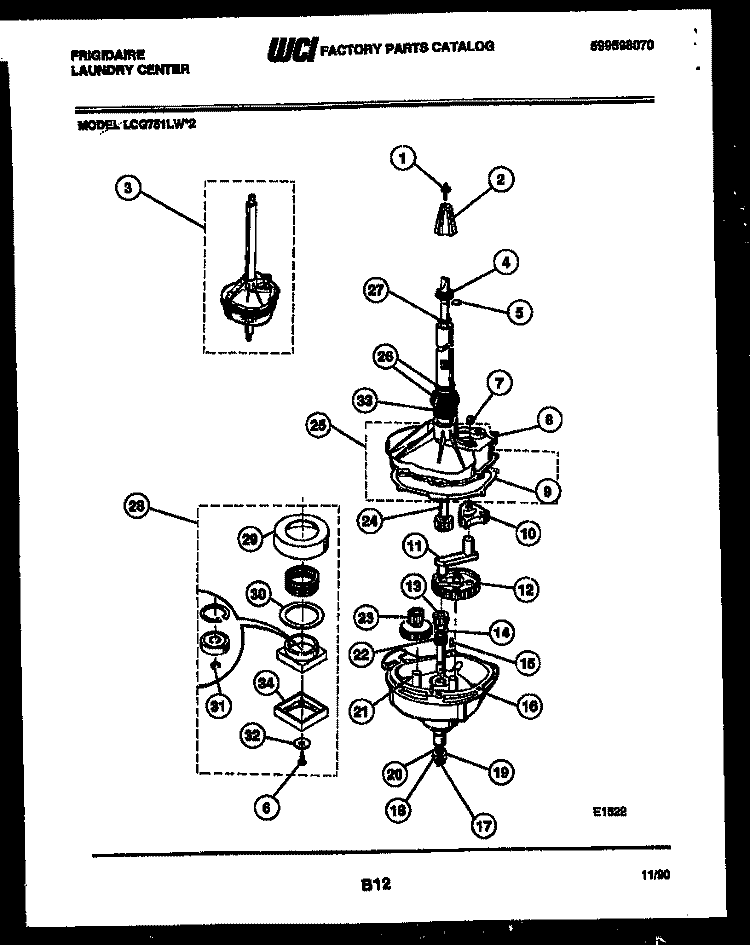 TRANSMISSION PARTS Diagram and Parts List for LCG751LW2  Frigidaire Washer Dryer Combo