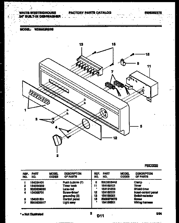 CONSOLE AND CONTROL PARTS Diagram and Parts List for WDB662RBR0  Frigidaire Dishwasher