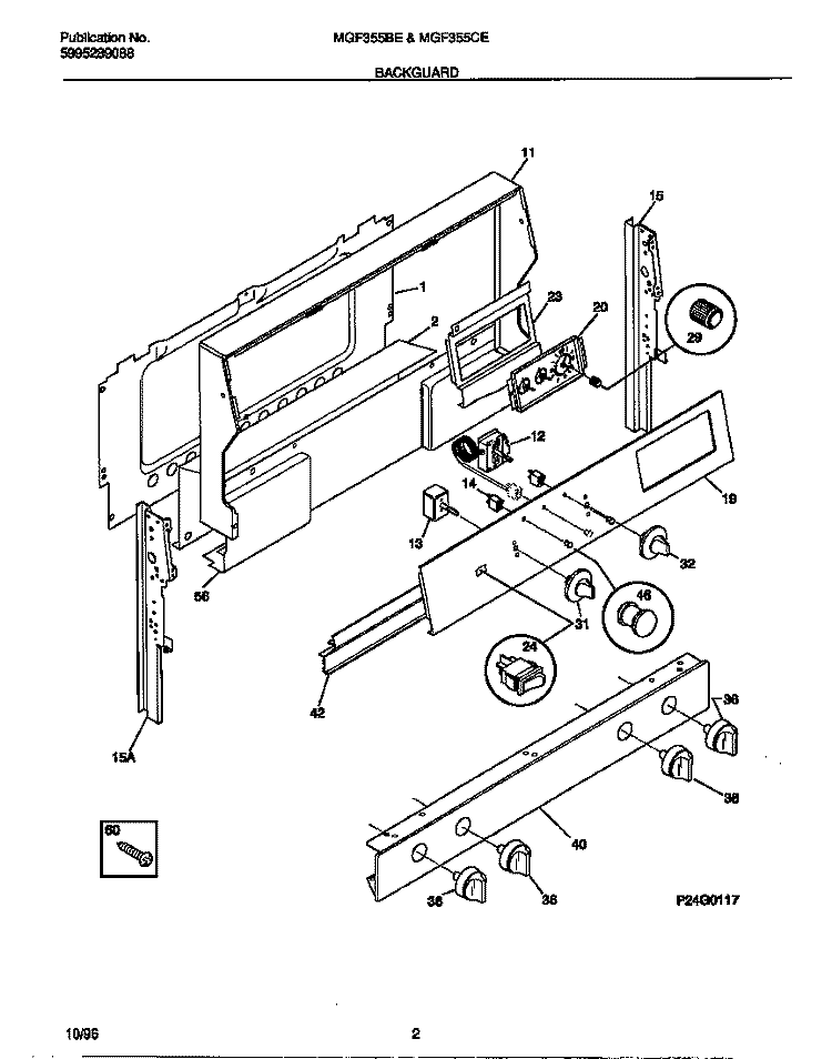 BACKGUARD Diagram and Parts List for MGF355CESC  Frigidaire Range