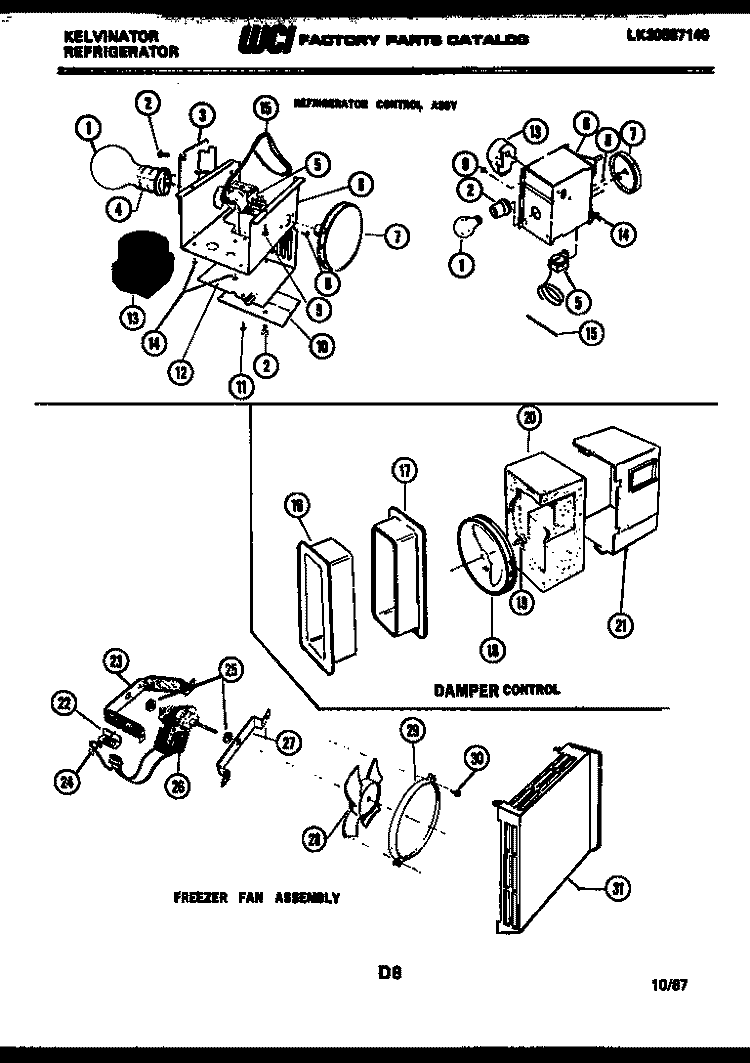 REFRIGERATOR CONTROL ASSEMBLY, DAMP Diagram and Parts List for FSK190EN1V  Kelvinator Refrigerator
