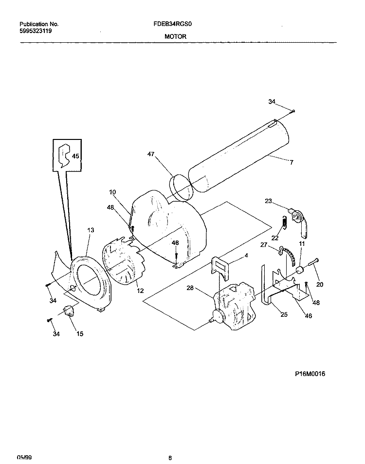 MOTOR Diagram and Parts List for FDEB34RGS0  Frigidaire Dryer