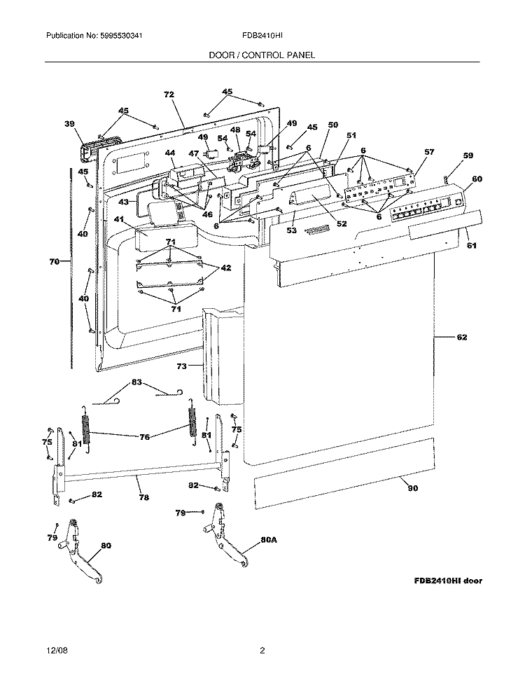 DOOR/CONTROL PANEL Diagram and Parts List for FDB2410HIB0  Frigidaire Dishwasher