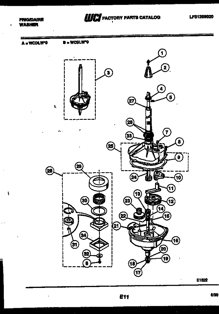 TRANSMISSION PARTS Diagram and Parts List for WCDLW0  Frigidaire Washer