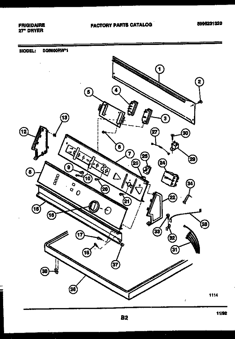 CONSOLE AND CONTROL PARTS Diagram and Parts List for DG6900RW1  Frigidaire Dryer