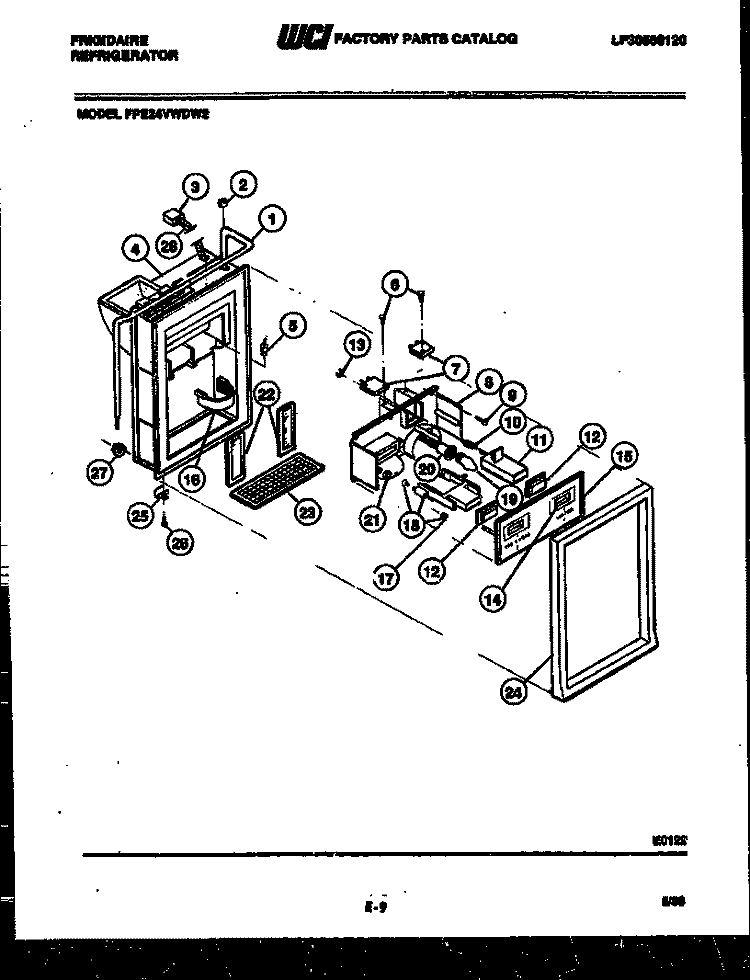 ICE DOOR, DISPENSER AND WATER TANKS Diagram and Parts List for FPE24VWDF2  Frigidaire Refrigerator