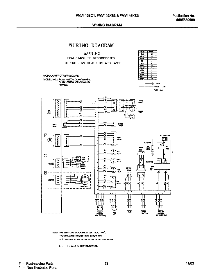 WIRING DIAGRAM Diagram and Parts List for CFMV145BC1  Frigidaire Microwave
