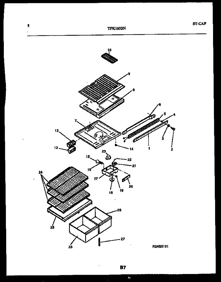 SHELVES AND SUPPORTS Diagram and Parts List for TPK160BN6W  Kelvinator Refrigerator