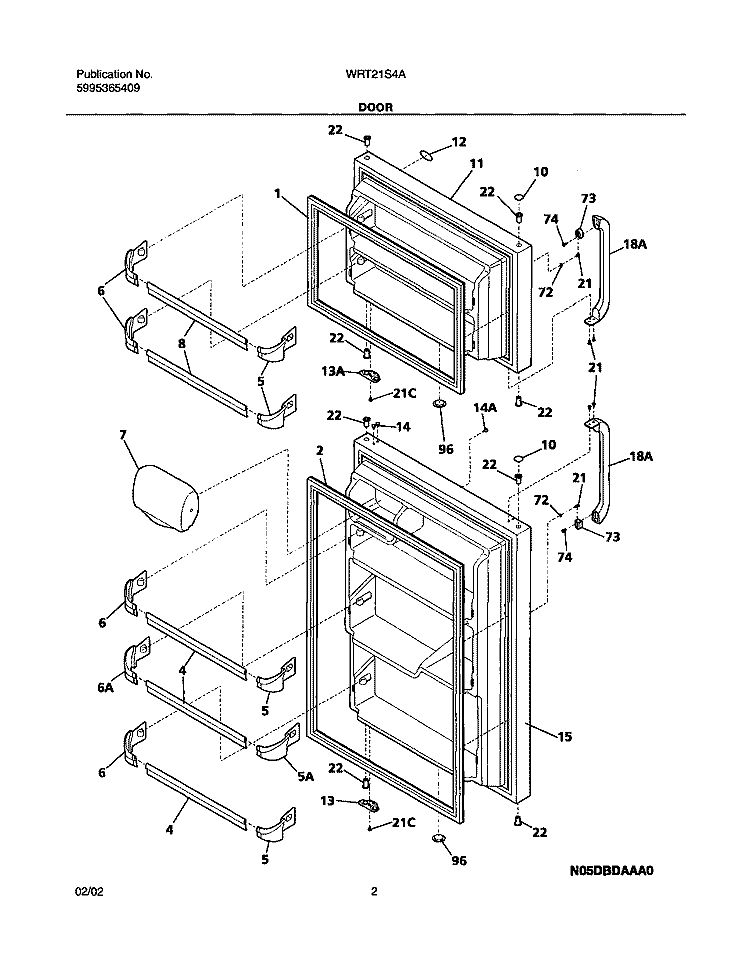 DOOR Diagram and Parts List for WRT21S4AW0  Westinghouse Refrigerator