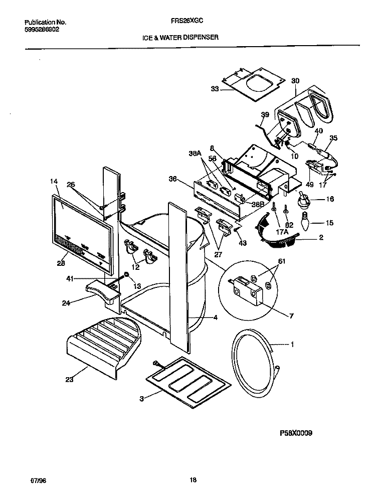 ICE & WATER DISPENSER Diagram and Parts List for FRS26XGCD3  Frigidaire Refrigerator
