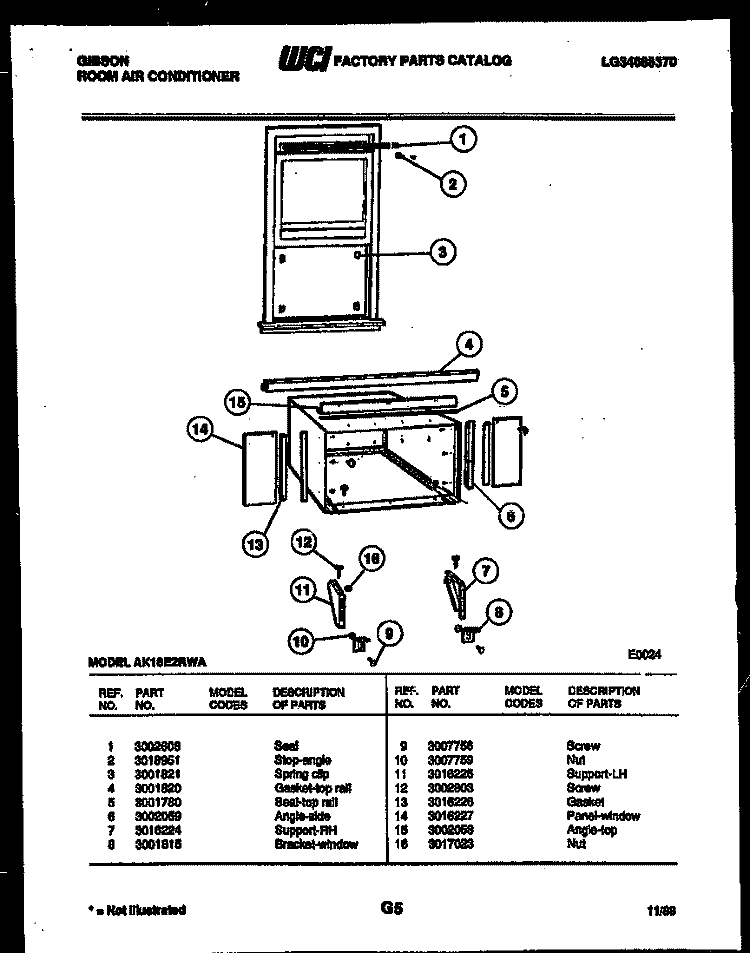 CABINET AND INSTALLATION PARTS Diagram and Parts List for AK18E2RWA  Gibson Air Conditioner