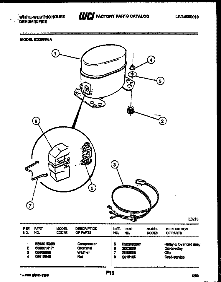COMPRESSOR PARTS Diagram and Parts List for ED258K6A  Frigidaire Dehumidifier
