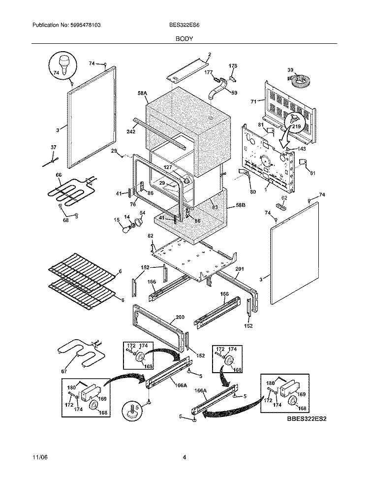 BODY Diagram and Parts List for BES322ES6  Crosley Range