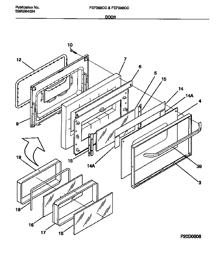DOOR Diagram and Parts List for FEF368CCSA  Frigidaire Range