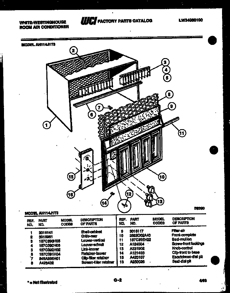 CABINET PARTS Diagram and Parts List for AH114J1T3  Frigidaire Air Conditioner