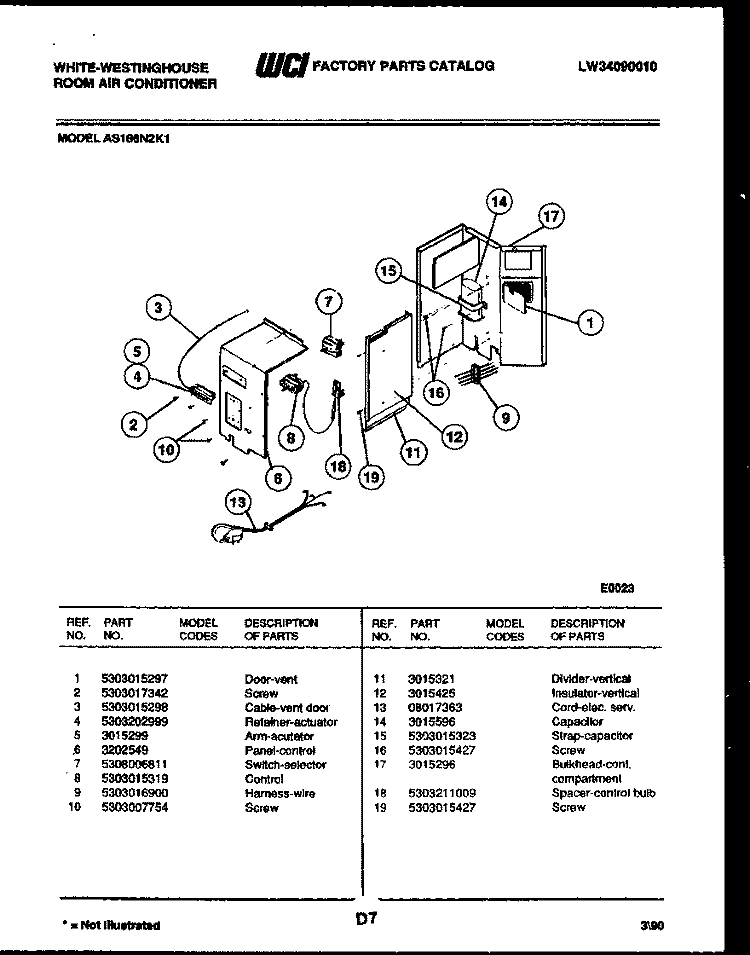 ELECTRICAL PARTS Diagram and Parts List for AS186N2K1  Frigidaire Air Conditioner
