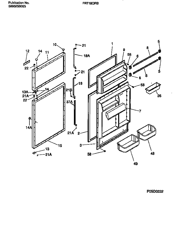 DOOR SECTION Diagram and Parts List for FRT18QRBW2  Frigidaire Refrigerator
