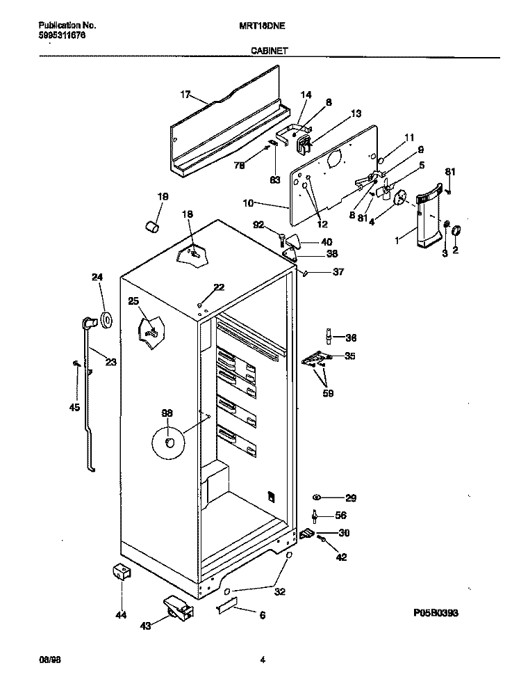 CABINET Diagram and Parts List for MRT18DNEY4  Frigidaire Refrigerator