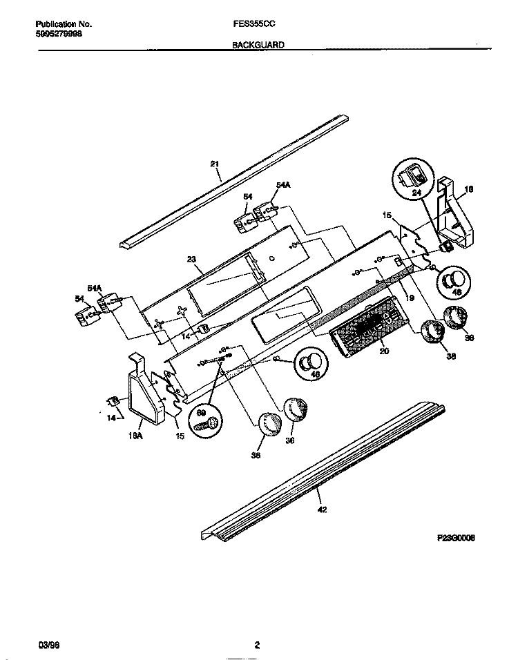 BACKGUARD Diagram and Parts List for FES355CCSD  Frigidaire Range