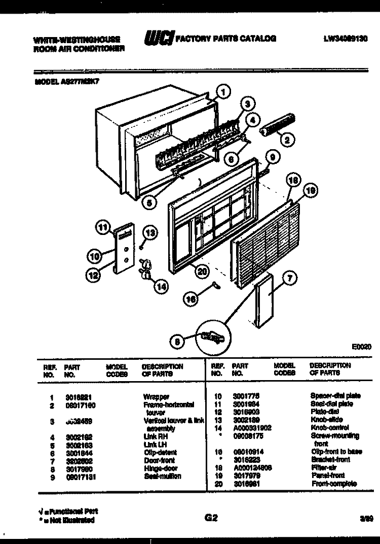 CABINET PARTS Diagram and Parts List for AS277M2K7  Frigidaire Air Conditioner