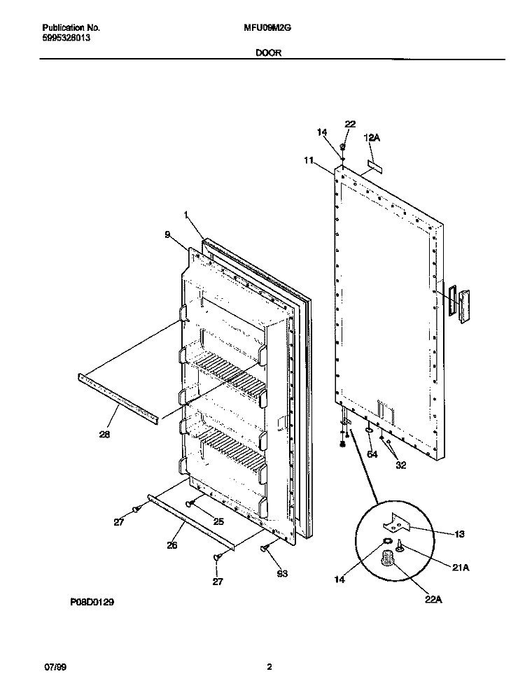 DOOR Diagram and Parts List for MFU09M2GW3  Frigidaire Freezer
