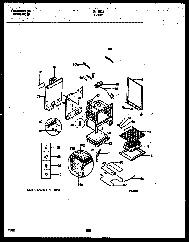 BODY PARTS Diagram and Parts List for 31-4592-00-01  Tappan Range